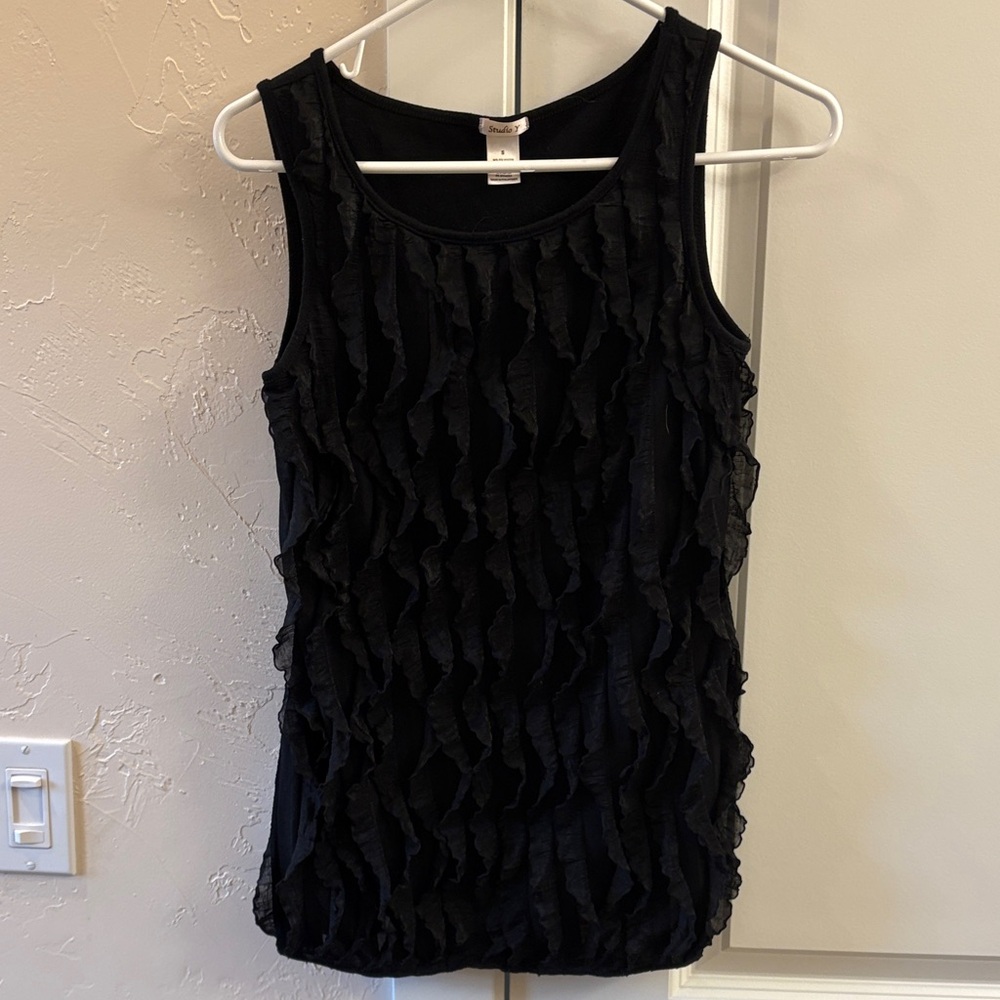 Studio Y Black Ruffled Tank Top